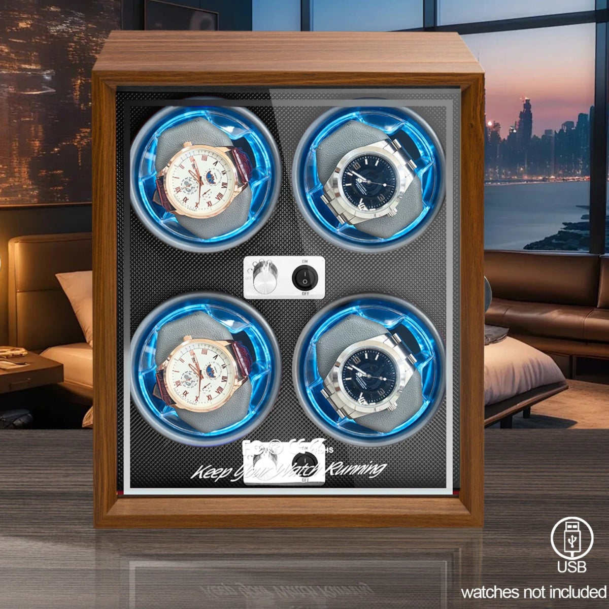 Luno Wooden Quad Watch Winder - WatchMatic