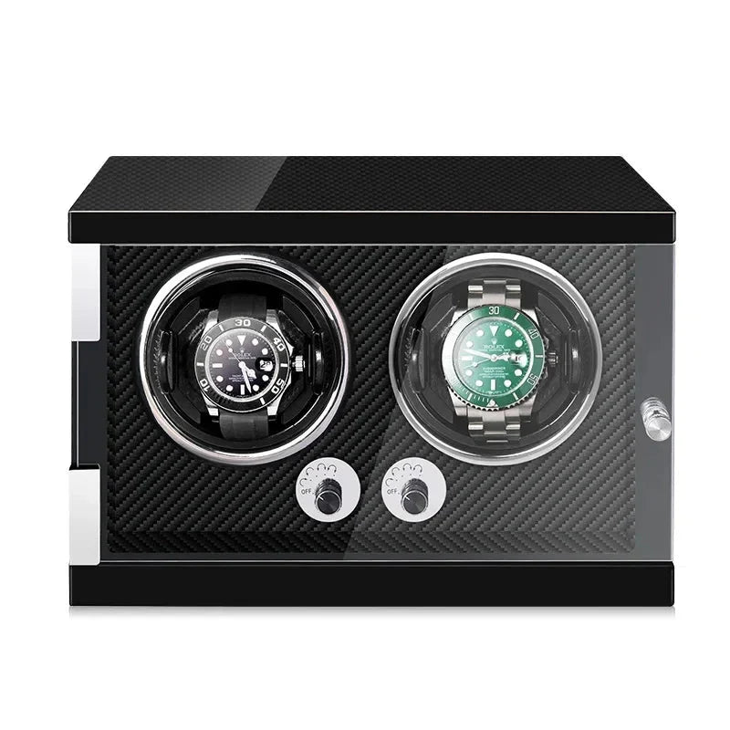 WATCHMATIC Bruno Carbon Fiber Luxury Watch Winder - 6 Slot Vertical Type D;14:1506 epitopes black paint + Carbon Fiber + open cover stop + LED light - WatchMatic